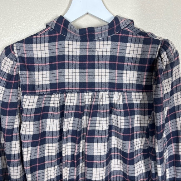 Rails Angelica Puff Sleeve Almond Pink Navy Plaid Button Up Shirt Size XS - Picture 7 of 10